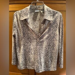 Clifford & Wills Collared Neutral Snakeskin Print Notch Collar Blouse LIKE NEW!